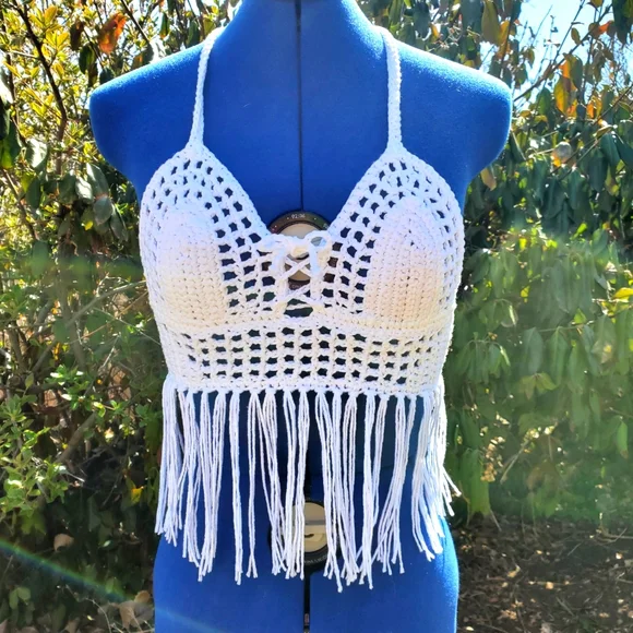Summer Crochet Halter Cotton Festival Top - Picture 1 of 7